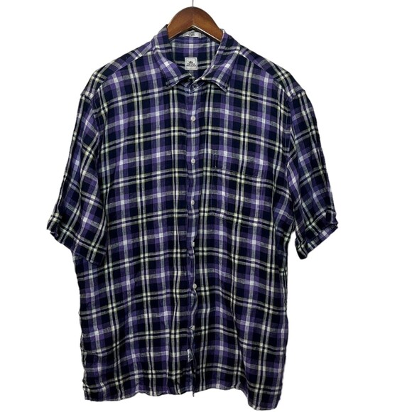 Peter Millar Other - Peter Millar Linen Shirt Purple Plaid Short Sleeve Button Up Mens Size Large